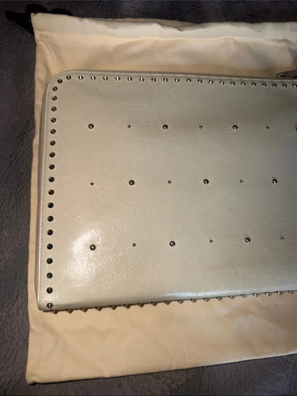 Preloved Miu Miu White Leather Studded Wristlet Clutch great condition